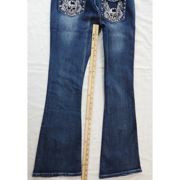 New Sky Premium Women's Western Flared Jeans Sz 7 Angel Wings Skull Y2K - Picture 12 of 12